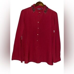 Susan Graver Artisan Liquid Knit Shirt Bead Embellished Women XS Mature Elegance